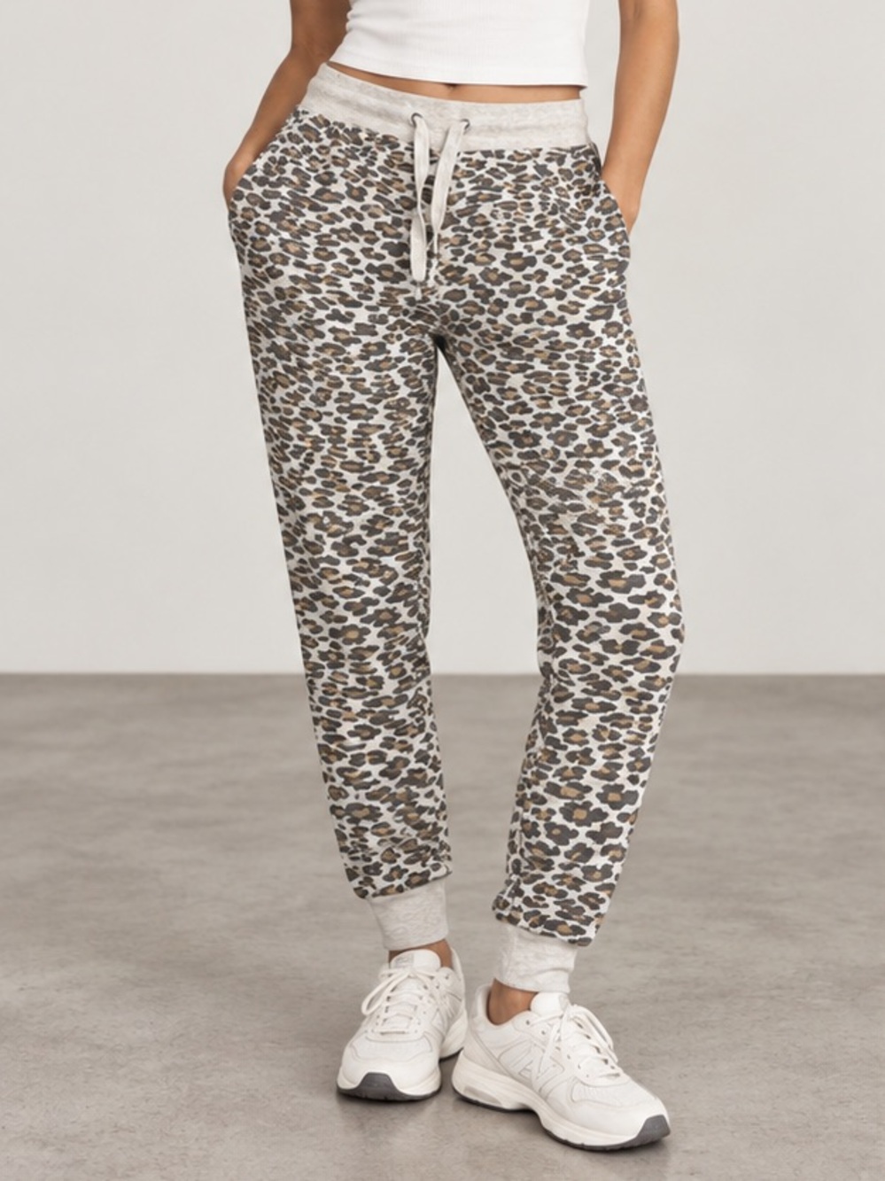 bloom Leopard-Print Joggers in White and Tan | S